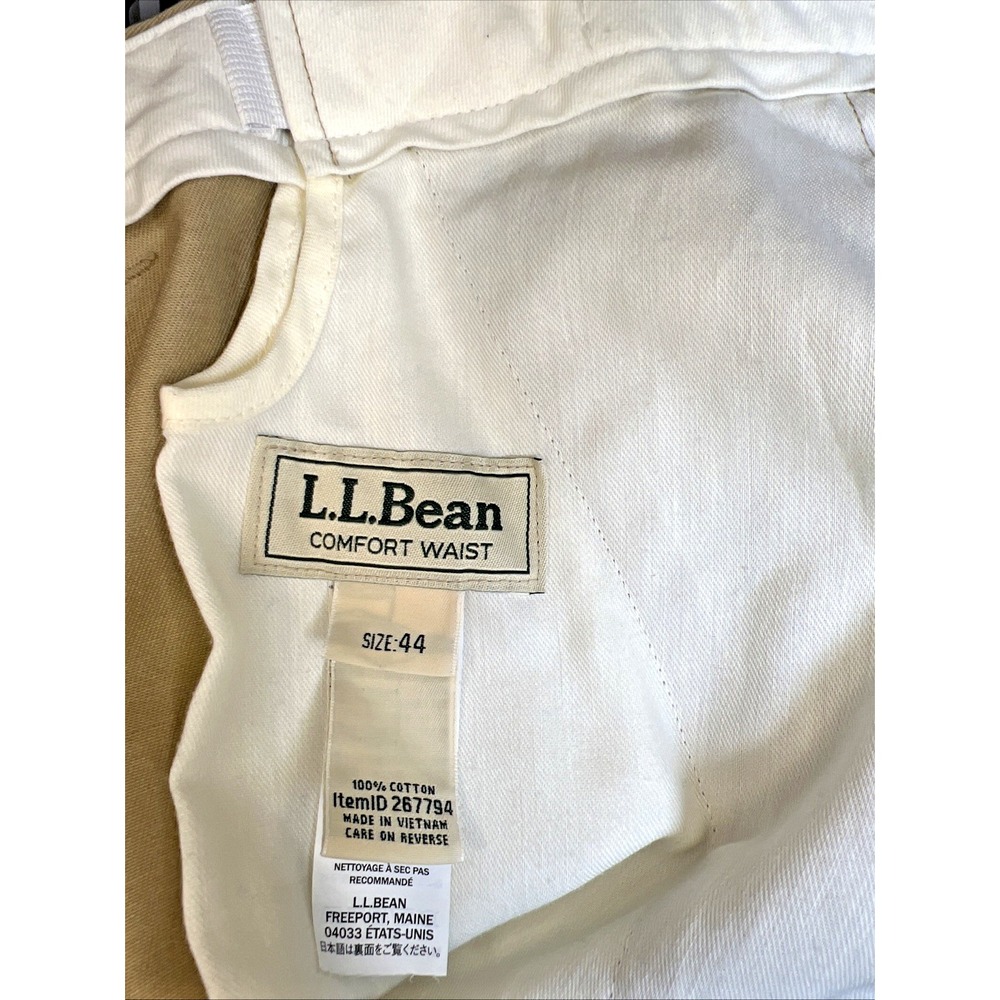 LL Bean Chino Shorts Mens 44 Khaki Flat Front Comfort Elastic Waist Preppy 3XL - Picture 5 of 13